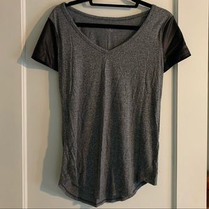 Gray T-Shirt With Leather Sleeves